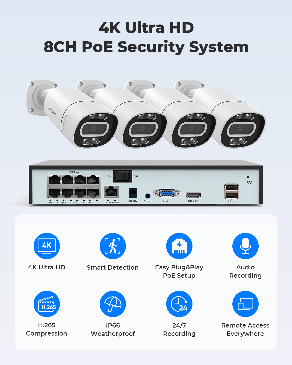 H.View 4K 5Mp 8Mp poe Cctv Sec - Home Security Video Systems incelemesi ve fiyatı